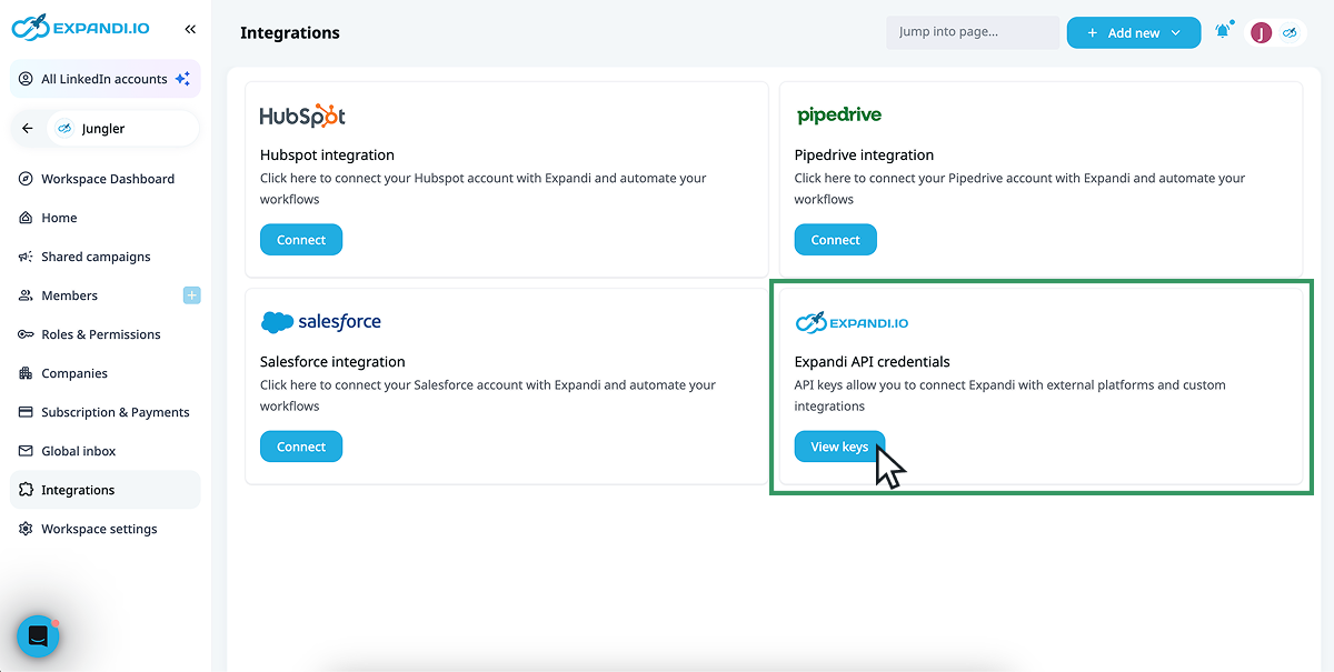 Expandi API credentials