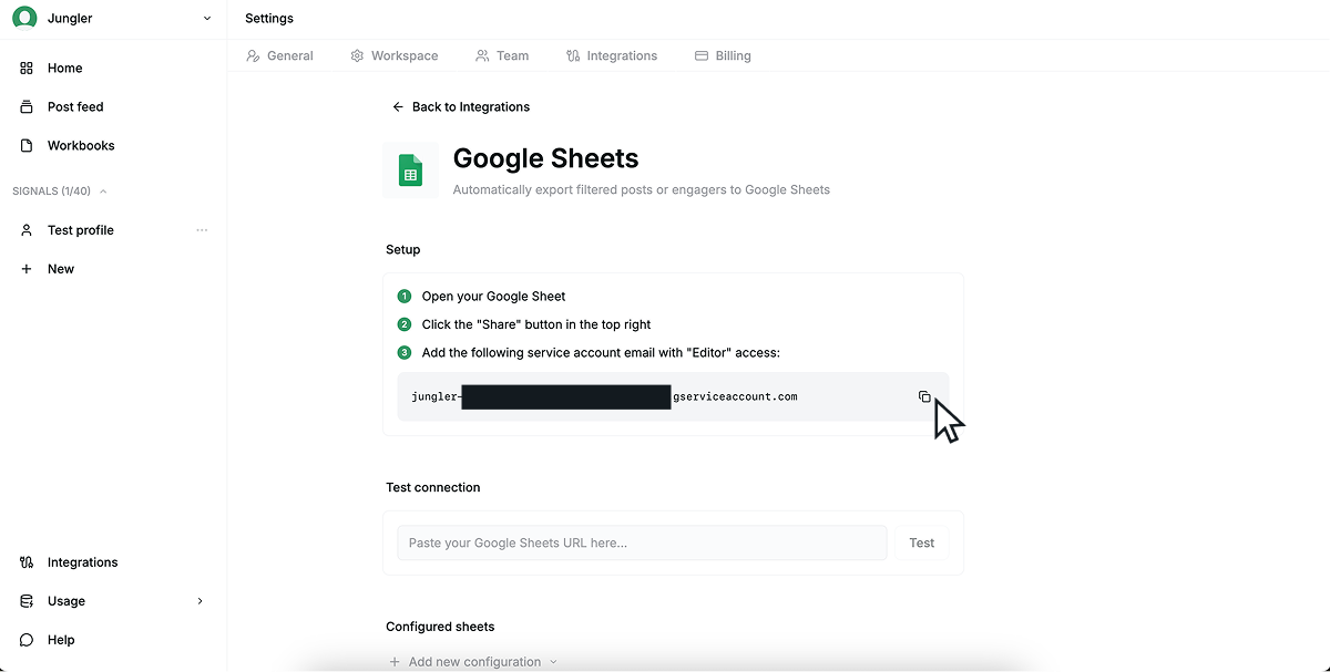 Copy Jungler's service account email