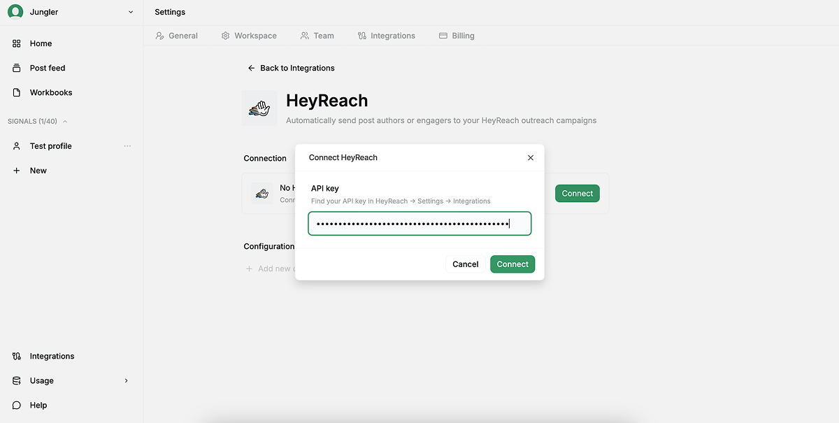 Connect HeyReach in Jungler